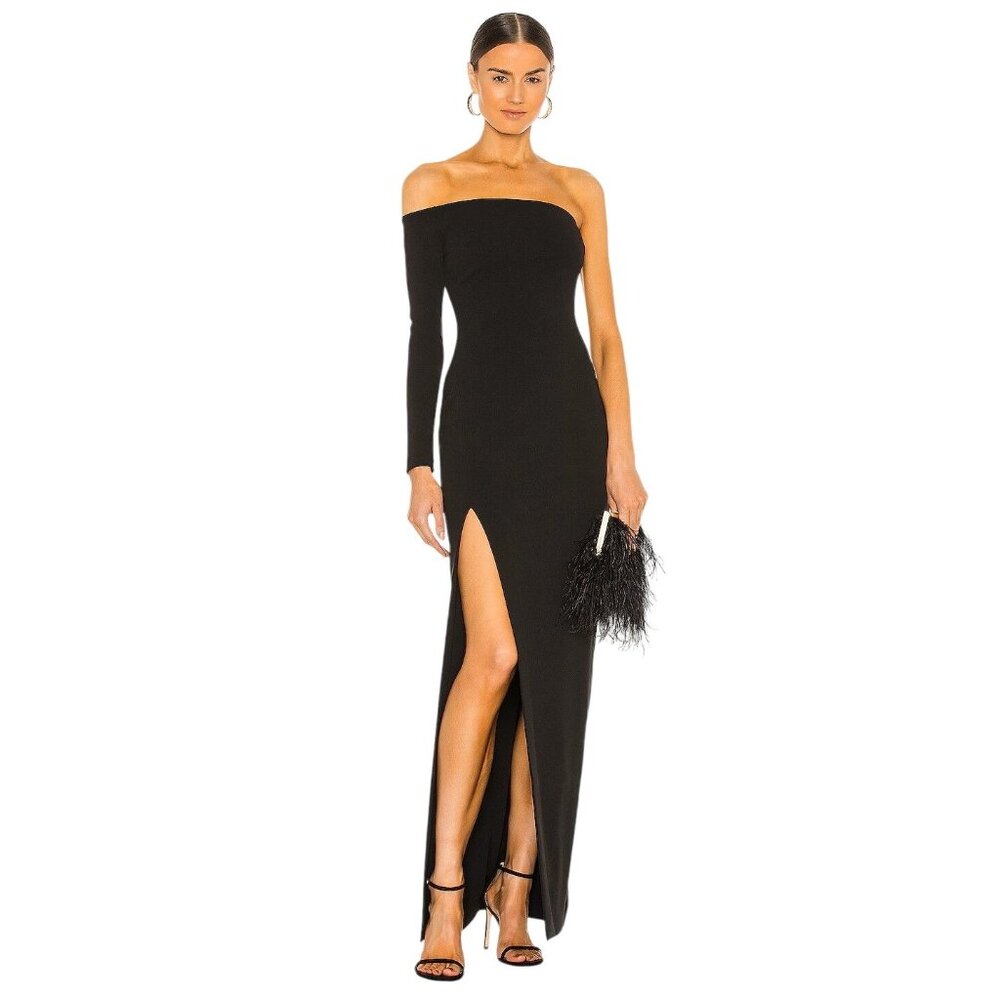 SOLACE London Palmer Dress in Black 2 New Womens One Shoulder Gown Maxi